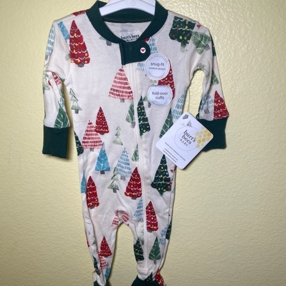 Burt's Bees Snug-fit Whimsical Sleeper Fold-over Cuff Organic Cotton 0-3 Months - Picture 1 of 6